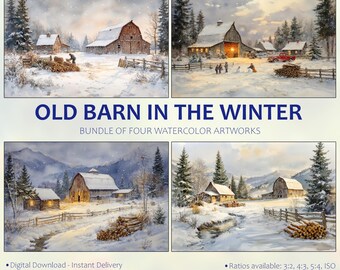 Old Barn Painting | Set of 4 Watercolor Prints | Prints of Old ...