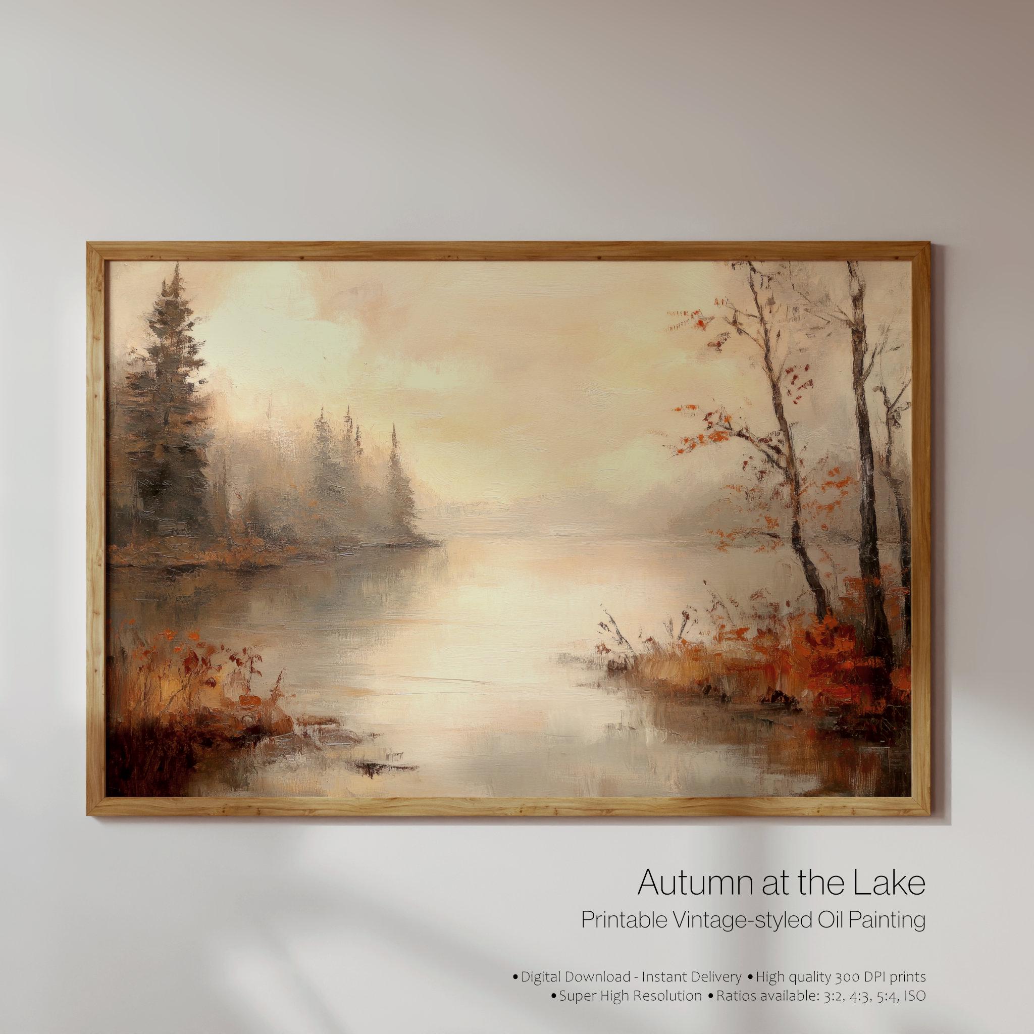 Rustic Fall Landscape Print | Printable Vintage-styled Oil Painting of ...