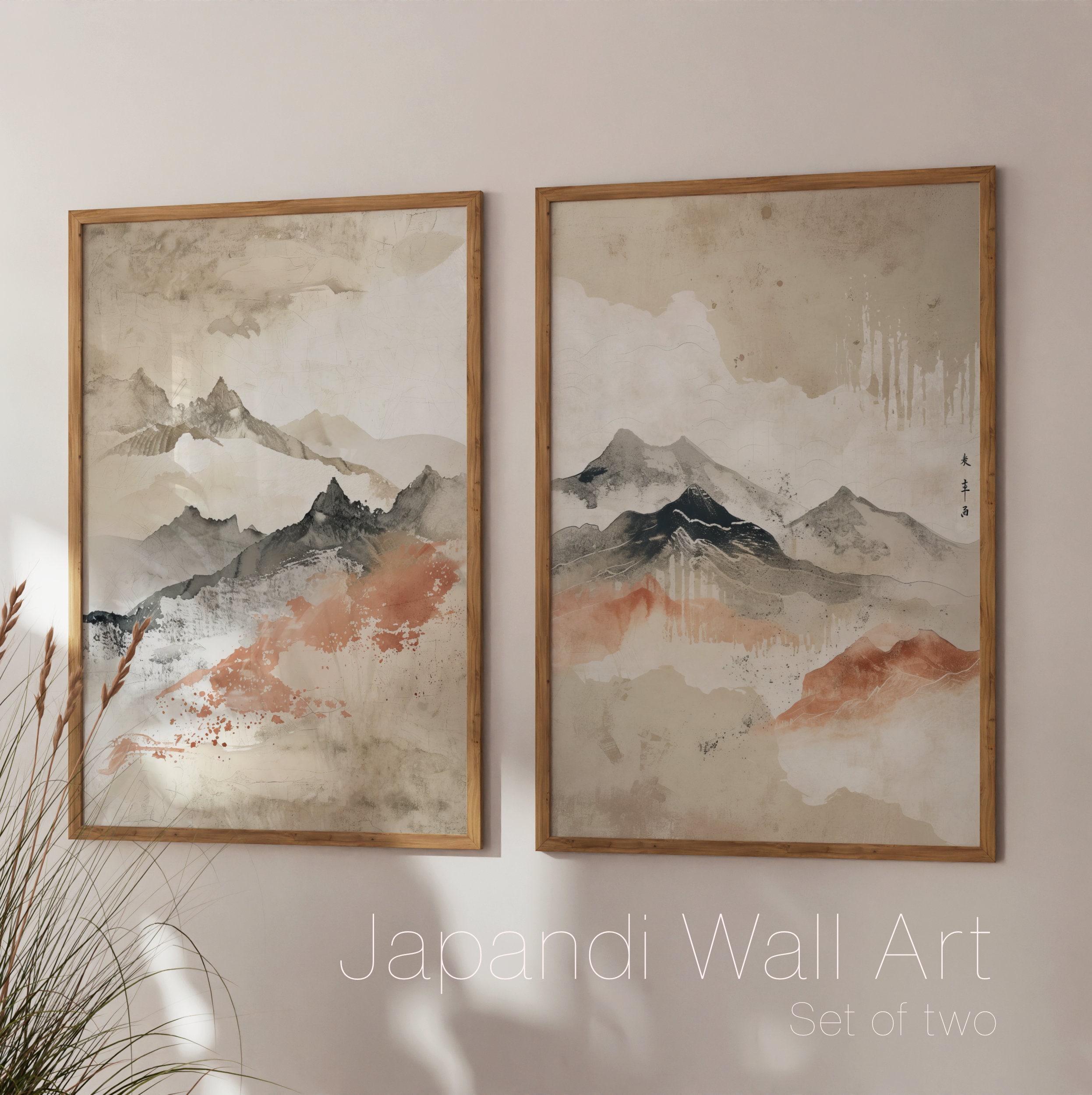 やらずの雨（美人画・A2サイズ） Japandi Wall Art Prints - Set of Two | Abstract Minimalist