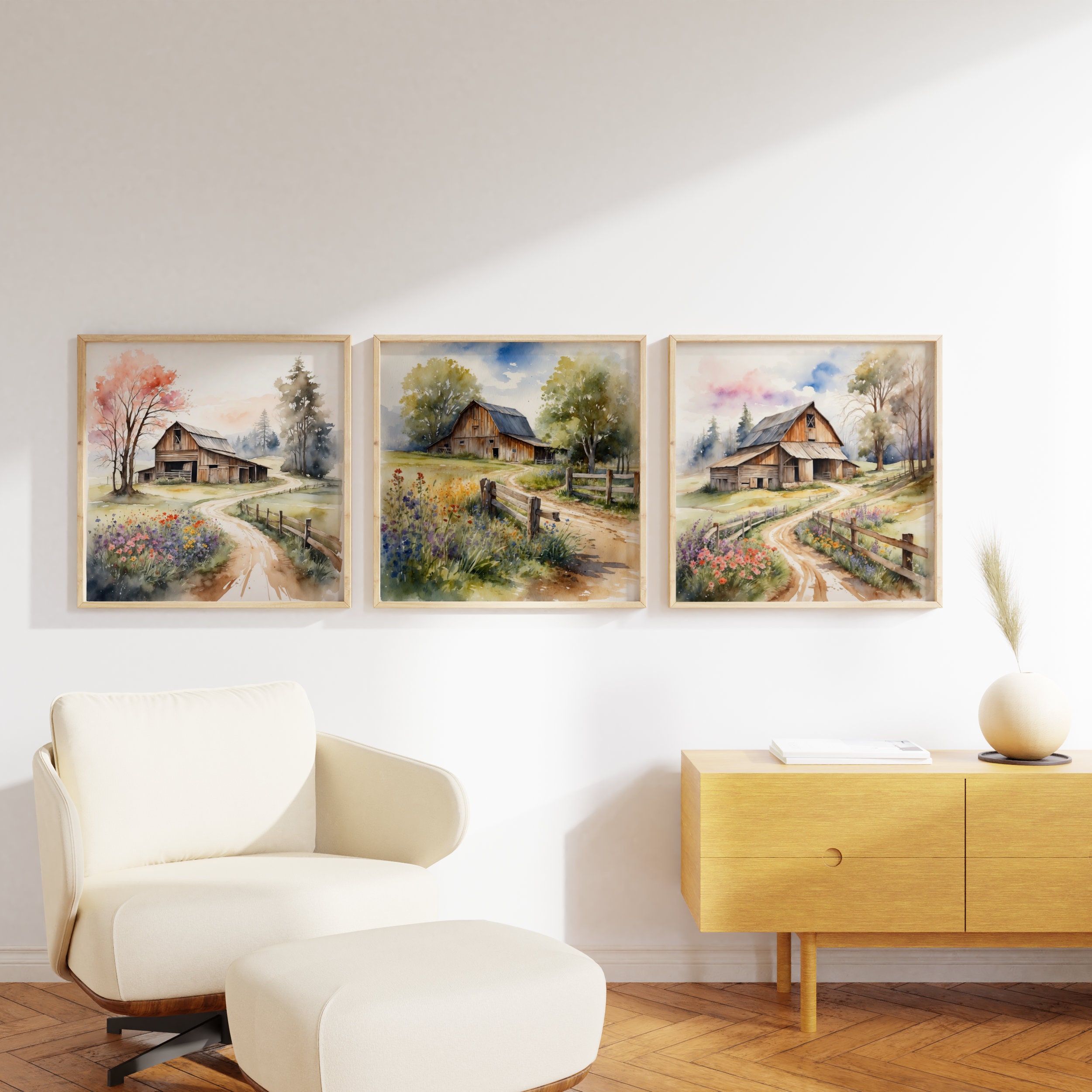 Old Barn Painting | Set of 4 Watercolor Prints | Prints of Old ...