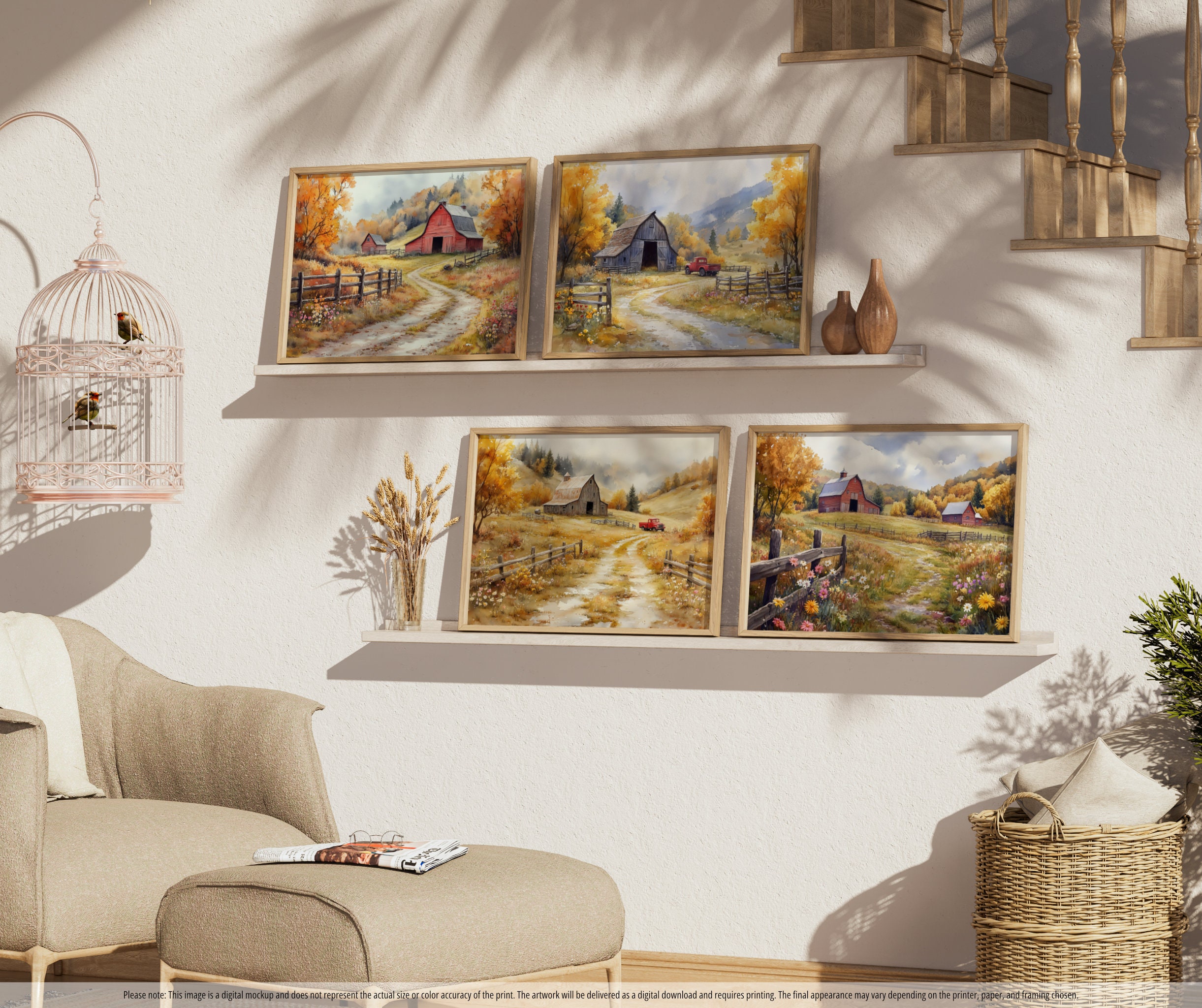 Old Barn Paintings | Bundle of 4 Watercolor Prints | Pictures of Old ...