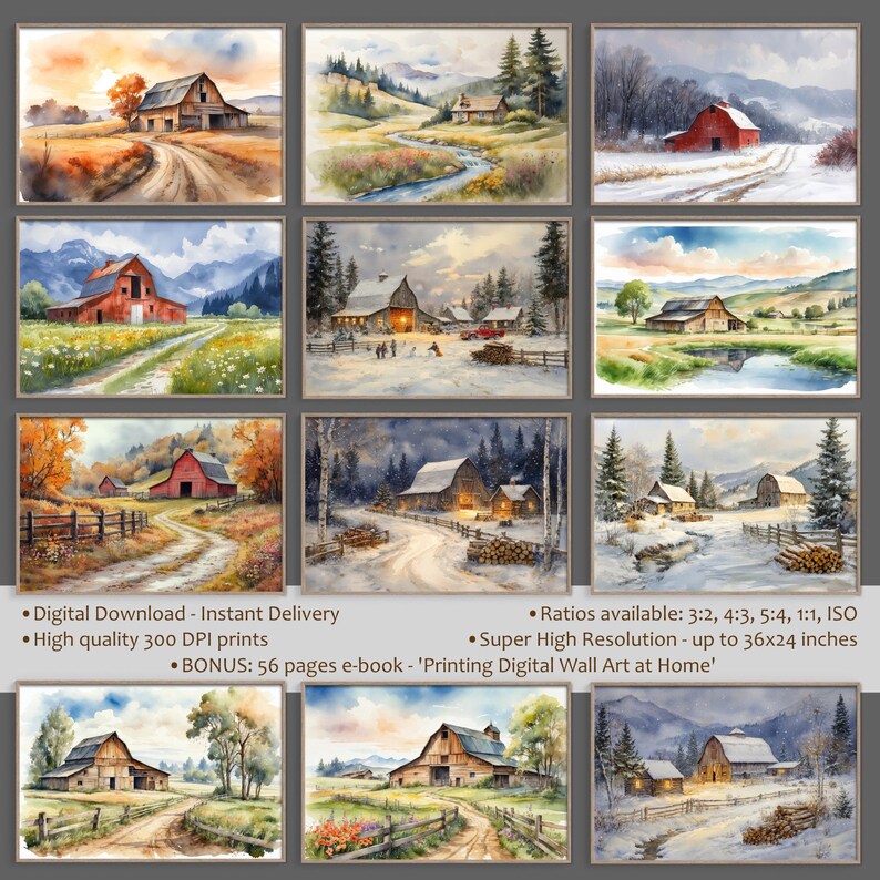 Old Barn Watercolor Paintings Collection | Bundle of 26 Artworks ...