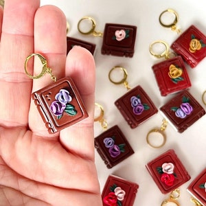 Books Earrings with Flowers, Polymer Clay Earrings, Miniature Books, Handmade Roses, Gift for Book and Literature Lovers