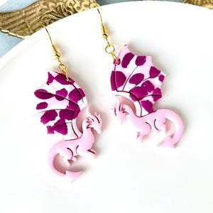 Leopard Print Dragon Earrings, Handmade Polymer Clay Fantasy Jewelry, Wild Animal Print Earrings, Unique Gothic Statement Gift