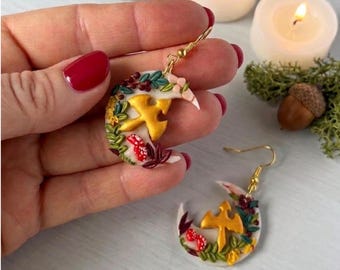 Pendientes de dragón lunar de fantasía acogedora - Joyería de bosque caprichoso