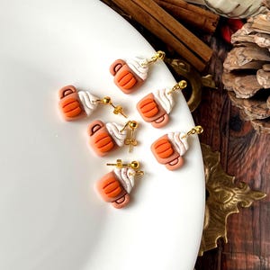 Fall Pumpkin Spice Latte Earrings, Clay Jewelry Whipped Mug Earrings, Autumn Cozy Gift, Halloween Cute Earrings for Her