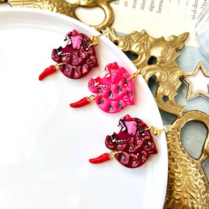 Roaring Panther Earrings, Polymer Clay Animal Jewelry with Red Pepper Charm, Bold Statement Earrings, Handmade Fierce Gift for Her