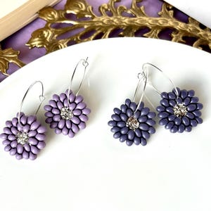 Hoop Flower Earrings, Handmade Polymer Clay Floral Jewelry, Delicate Gift for Women, Stainless Steel Hoops