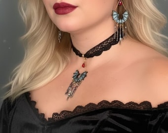 Gothic Bat Jewelry Set – Polymer Clay Earrings and Necklace