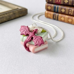 Matching Dragon Book Jewelry Set: Pastel Bookish Necklace and Earrings