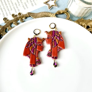 Cleopatra Earrings, Egyptian Queen Jewelry with Crystal Drop, Handmade Polymer Clay Jewelry, Cleopatra Earrings, Inspired by Ancient Egypt