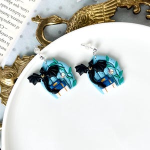 Mini Dragon Book Earrings, Fantasy Polymer Clay Jewelry, Magical Door Earrings, Fairycore Accessories for Book Lovers, Wearable Dragon Gift