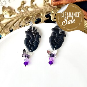 Pendientes de Corazón Humano Morado Brillante con Cuentas de Cristal, Joyería  Gótica de Arcilla Polimérica, Regalo Datk Academia