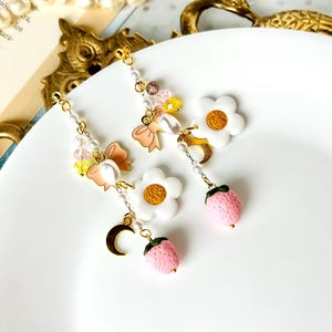 Kawaii Strawberry Dangle Earrings, Quirky & Charming Fruit Jewelry, Whimsical Fruitcore Jewelry, Long Berry Earrings for a Romantic Look