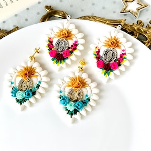 Virgin Mary Earrings, Mexican Folk Art Jewelry, Handmade Guadalupe Gift, Religious Statement Earrings , Limited Edition, Catholic Gift