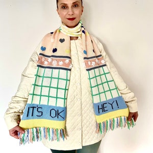 Patchwork Scarf, Multicolor Long Scarf, Crochet Wool Scarf, Oversized Scarf, Hippie Boho Scarf, Unique Christmas Gift For Her, Winter Scarf