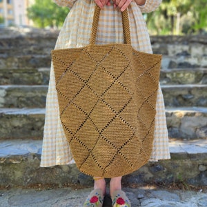 Crochet Raffia Tote Bag, Summer Shopping Bag For Women, XXL Beach Bag, Large Raffia Casual Bag,Top Handle Bag For Women, Mothers Day Gifts zdjęcie 1