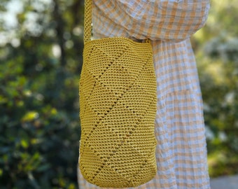 Crochet Cylinder Bag, Macreme Tote Bag, Crochet Handbag, Summer Bag For Women, Retro Shoulder Bag, Tote Bag For Her, Birthday Gift Ideas