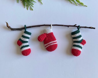 Christmas Ornaments Set, Crochet Christmas Tree Decor, Christmas Garland Bunting, Mantel Decor, Crochet Holiday Ornaments