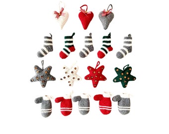 Christmas Tree Decoration, Set Of 8-10-12-14, Mini Crochet Christmas Ornament, Home Decor Xmas, Crochet Holiday Ornaments