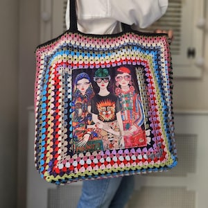 Crochet Granny Square Bag, Colorful Boho Shoulder Bag, Large Crochet Purse, Beach & Festival Bag, Boho Oversized Crochet Bag, Weekender Bag