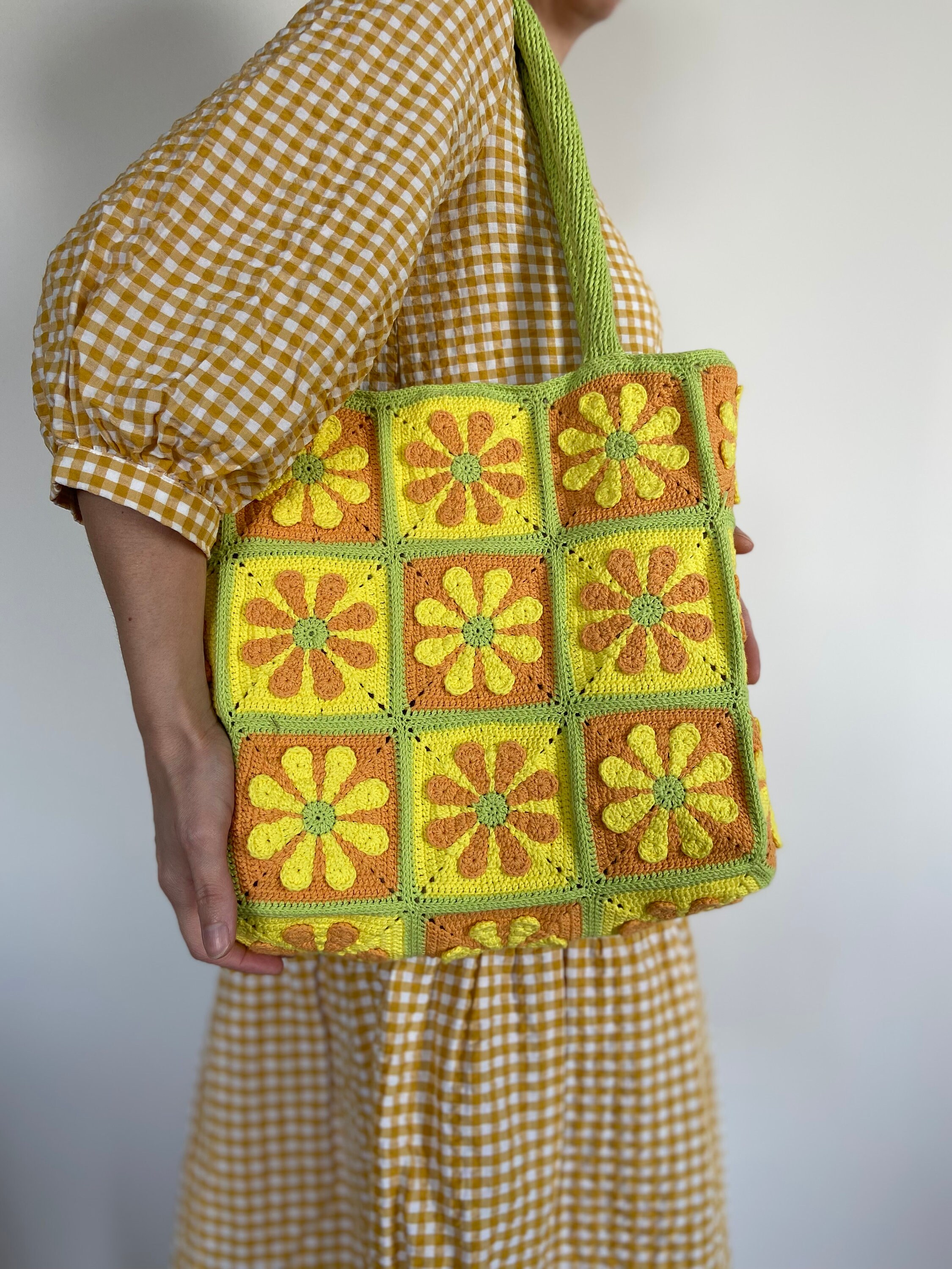 Crochet Daisy Bag Knit Flower Colorful Bag Granny Square Etsy