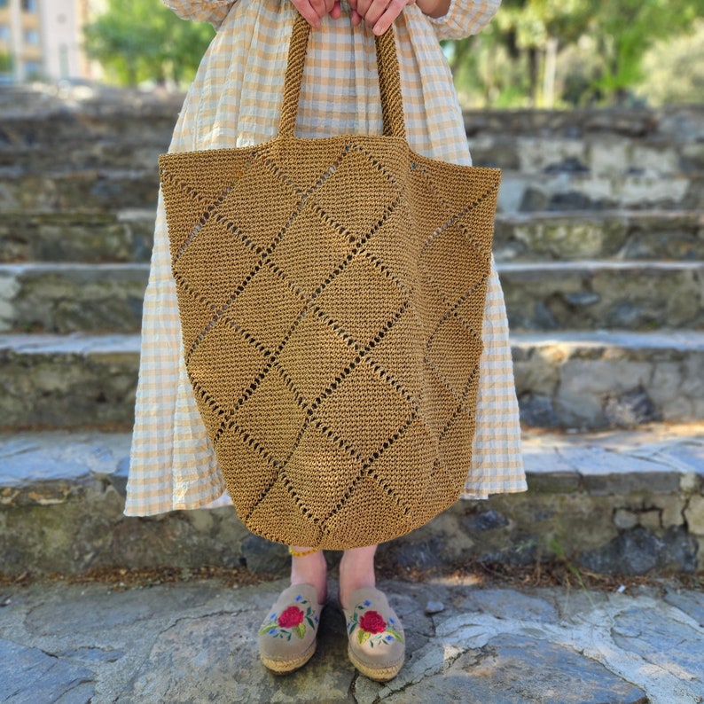 Crochet Raffia Tote Bag, Summer Shopping Bag For Women, XXL Beach Bag, Large Raffia Casual Bag,Top Handle Bag For Women, Mothers Day Gifts zdjęcie 1