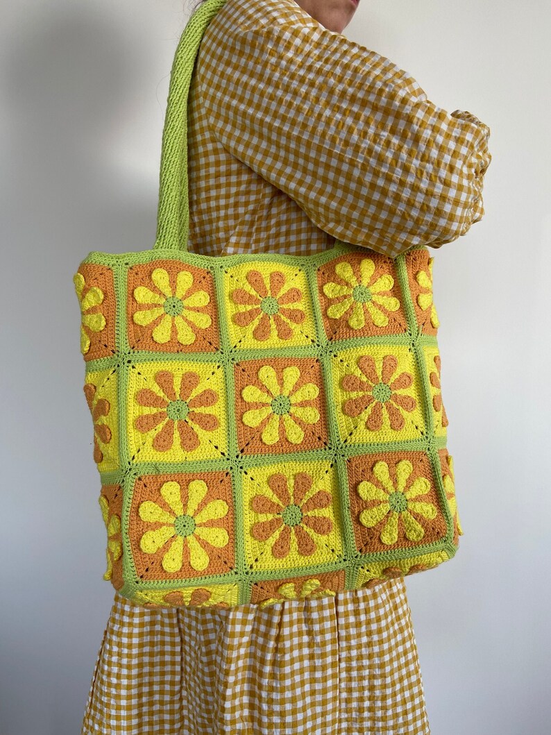 Crochet Daisy Bag Knit Flower Colorful Bag Granny Square Etsy