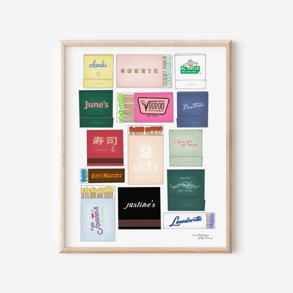 Austin Restaurant Matchbook Print, Colorful Wall Art, Austin Matches Poster, Matches Gallery Graphic Print