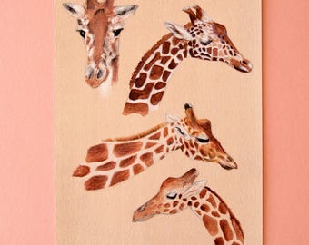 Lámina de jirafa - Arte de animales salvajes - Decoración de pared