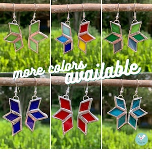 Half Star Stained Glass Earrings, Dangle, Light Catcher, Unique Gift, Christmas Star