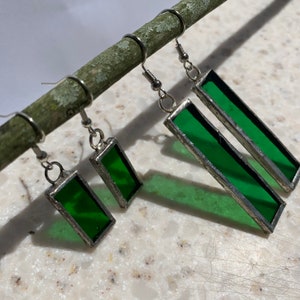 Green Stained Glass Dangle Earrings