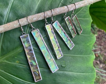 Iridescent Textured Stained Glass Bar Earrings