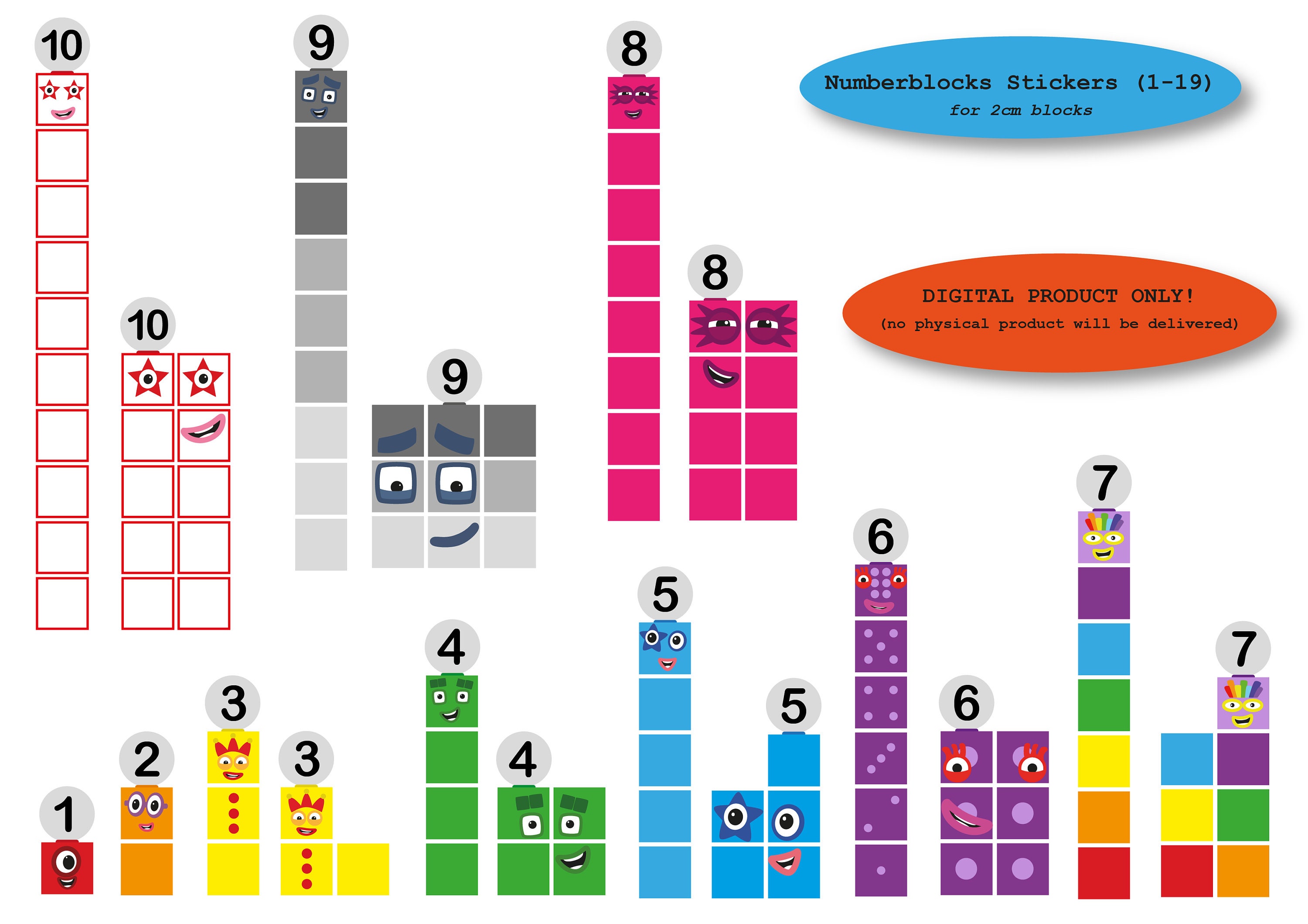 Numberblocks 60-69 in 2023  Unique items products, , Face stickers