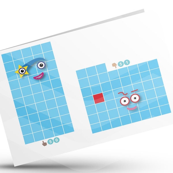 Numberblocks Face Stickers 50-59 Instant Download PDF / PNG