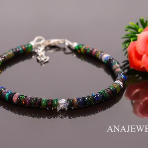Ethiopian Opal Black  Fire Opal Bracelet,  Black Fire Opal Bracelet, Beaded Bracelet, Gemstone Bracelet, 925 Sterling Silver Bracelet.