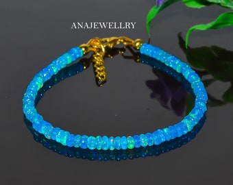 Genuine Ethiopian Opal Blue Fire Bracelet,  Opal Jewelry , Beaded Bracelet, Gemstone Bracelet, 925 Sterling Silver Bracelet Use For Her.
