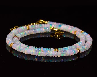 Ethiopian Opal White Opal Beaded Necklace, Handmade Fire Opal Jewelry, Dainty Necklace, Roundell Beads Necklace.