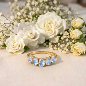 Rainbow Moonstone Ring Oval Blue Flash Fire | 925 Silver Gold Finish Ring | Minimalist Dainty Promise Ring | Handmade Gift for Women