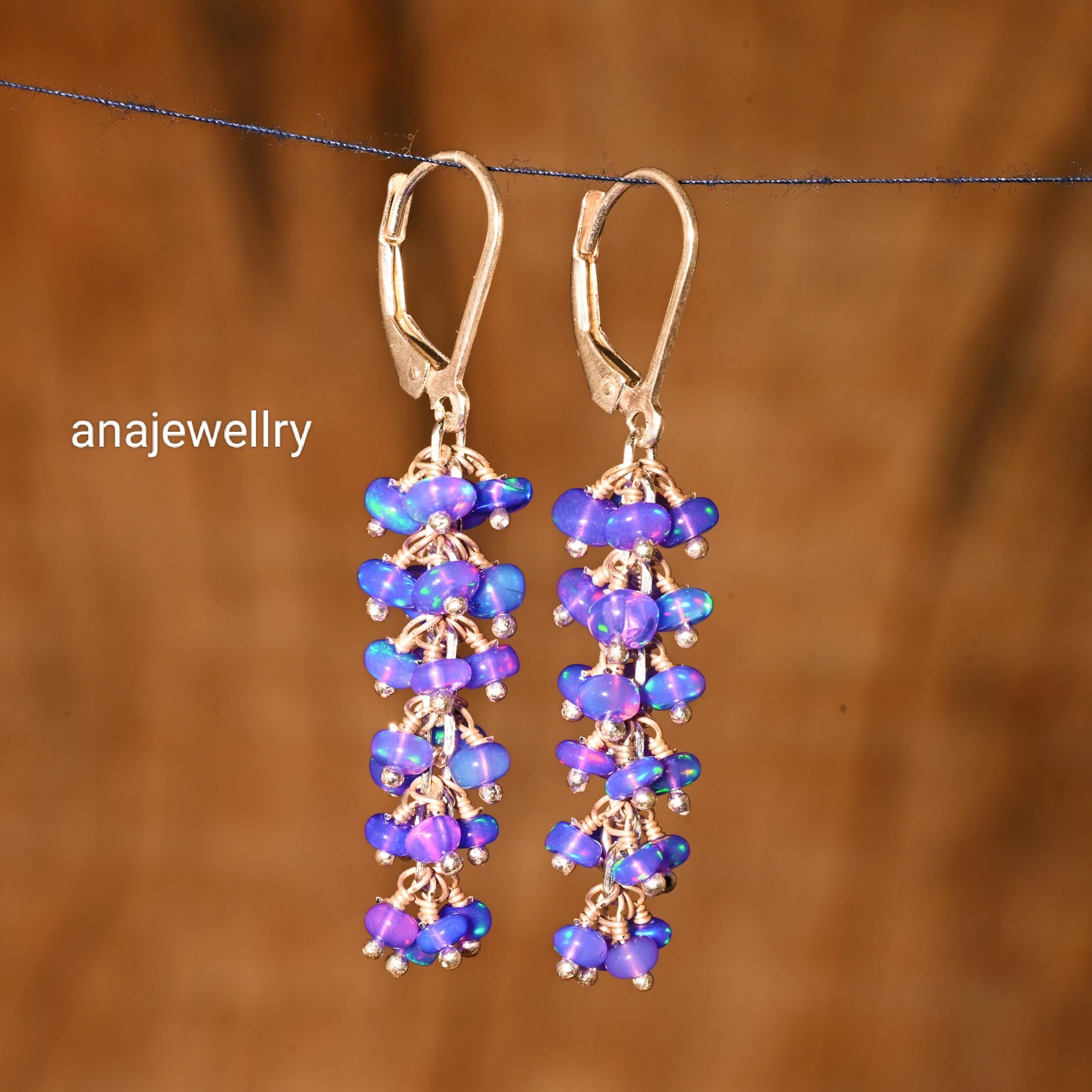 Ethiopian lavender opal earrings for women, Vintage fire opal earrings, Women earrings, Natural fire opal earrings, Vintage fire earrings