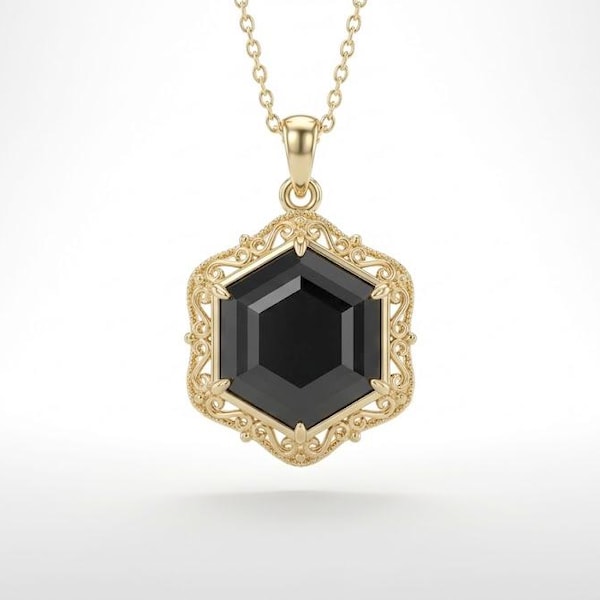 Natuurlijke zwarte obsidiaanketting, zeshoekige edelsteenhanger, minimalistische met goud gevulde sieraden.