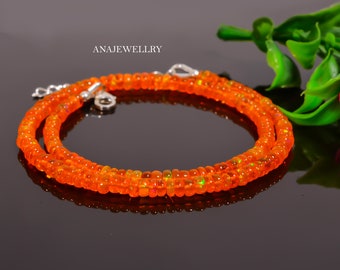 Collar de ópalo etíope de fuego naranja natural de grado AAA+, collar de ópalo con cuentas, collar de ópalo de fuego, collar delicado, regalo para ella