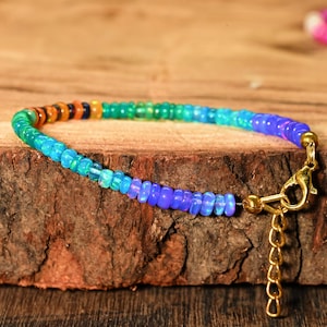 AAA+ grade Multi Fire Ethiopian Opal Bracelet, Fire Opal Bracelet, 925 Sterling Silver Beaded Bracelet, Gemstone Bracelet, Gift For Her.