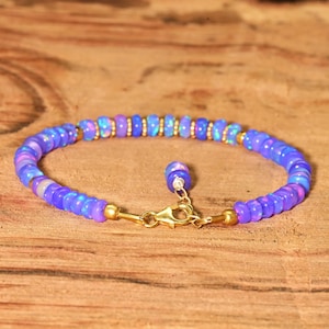 Smooth Ethiopian lavender  fire Opal Beaded bracelet, Handmade bracelet, Dainty bracelet, Opal bracelet, 925 Sterling Silver bracelet