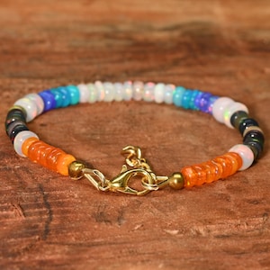 Multi color opal beaded bracelet for women, Vintage fire opal bracelet, October birthstone opal jewelry, Natural fire opal bracelet for her
