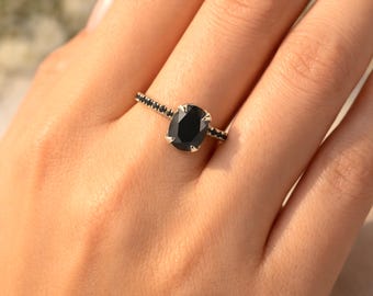 Oval Black Obsidian Ring | 14K Gold Filled or Sterling Silver | Elegant Statement Ring | Birthday Gift for Her