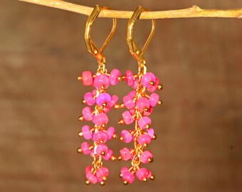 handmade pink opal earrings for women, Vintage fire opal earrings, Women earrings, Natural fire opal earrings, Vintage fire earrings?????