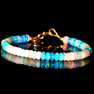 Multi fire Opal  Beads Bracelet, Genuine Opal Gemstone Beaded Bracelet, Dainty Minimalist Opal Bracelet, Delicate Bracelet, Gift for Her