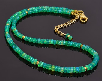 Collar de ópalo etíope de fuego verde natural de grado AAA+, collar de ópalo, joyería de ópalo de fuego, collar delicado, regalo para ella, joyería de ópalo hecha a mano