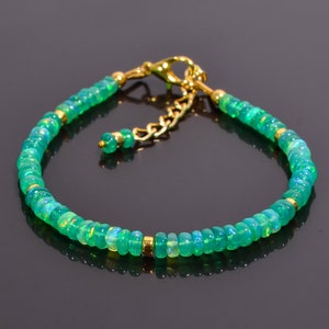 Natural Green Ethiopian Opal Beaded Bracelet, 925 Sterling Silver Opal Gemstone Bracelet, Dainty Bracelet, opal fire Bracelet Gift For Her.